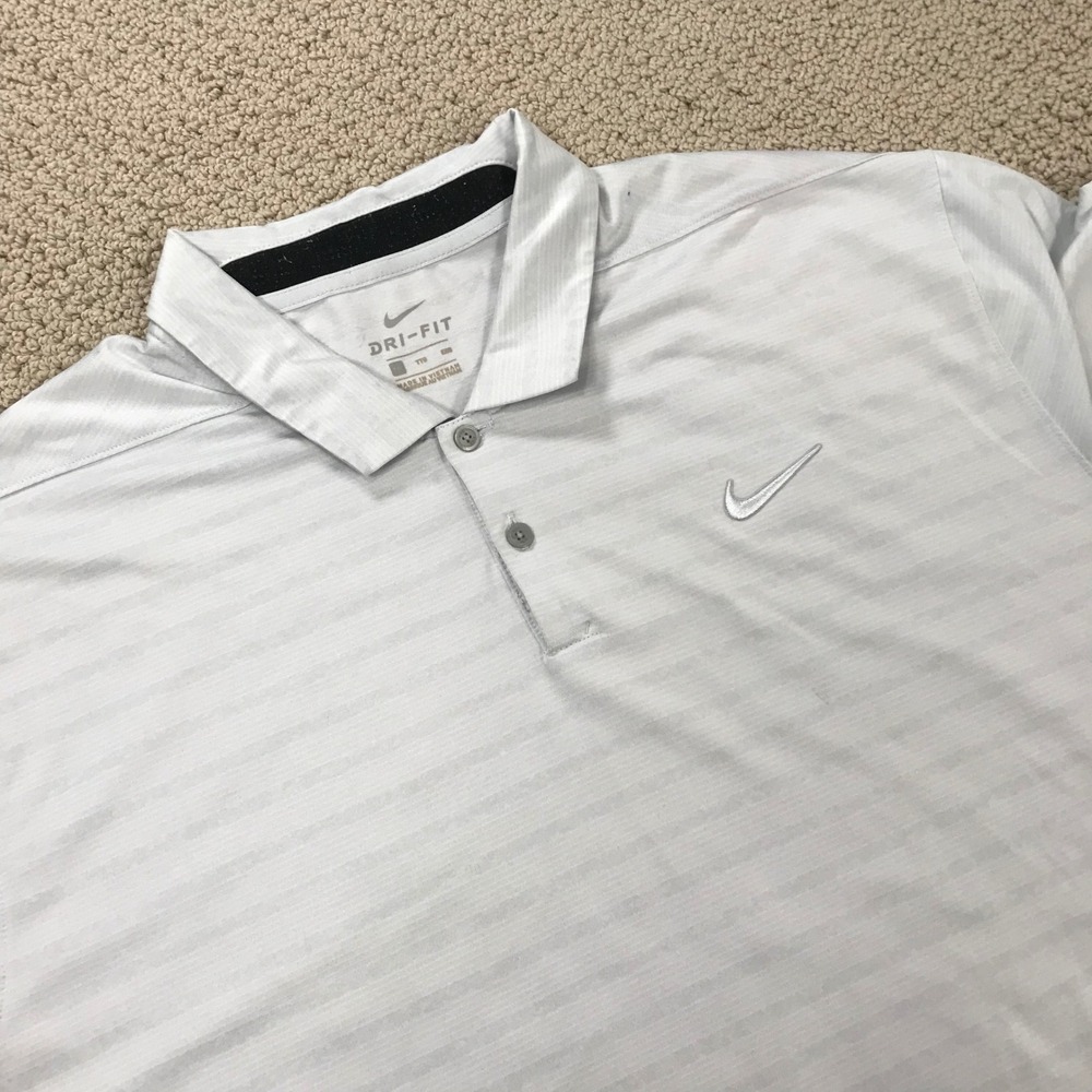 Nike Golf Dri-FIT‎ Polo Shirt  XXL Grey White Striped Short Sleeve Performance